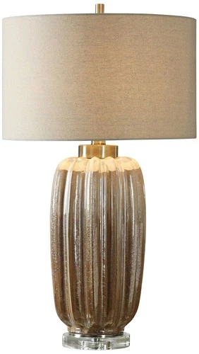 Mid Century Table Lamp 29 3/4" Tall Ivory Brown Ceramic Linen Shade for Bedroom - Picture 2 of 3