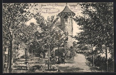 Postcard of Jena, Gasthaus Landgraf with garden, 1915