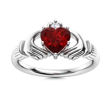 6mm Heart Garnet 925 Sterling Silver Claddagh Style Ring For Engagement Gift