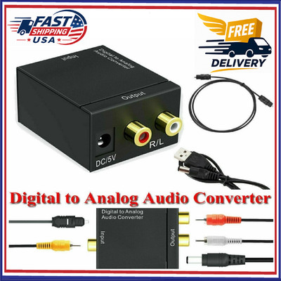 Digital Optical Coaxial to Analog RCA L/R Audio Converter Adapter w/ Fiber Cable