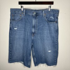 Levi's 469 Loose Shorts Men's Size 42 Blue Denim Cotton Raw Hem Distressed