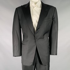 ERMENEGILDO ZEGNA Size 46 Black Wool Peak Lapel Tuxedo