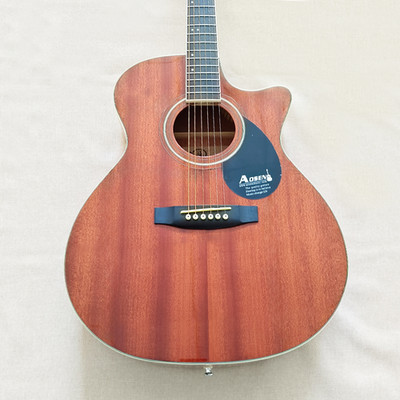 40'' Brown Cutaway Acoustic Guitar Mahogany layer Wood Top Hollow Gigbag Bone Nut