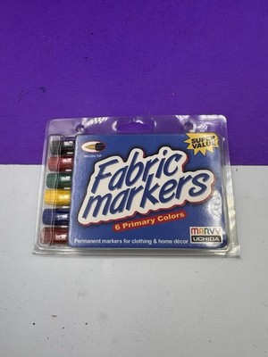 Marvy Uchida Fabric Markers 6 Primary Colors Brush Tip NEW