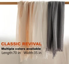 Cotton Blend Vintage Soft Scarf With Fringed Edges,linen scarf,shawl，travel scar
