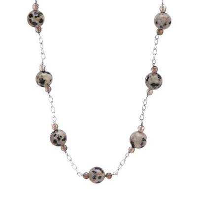 Attractive Necklace W/61.95ctw Genuine Jasper & Quartz in 925 Sterling silver