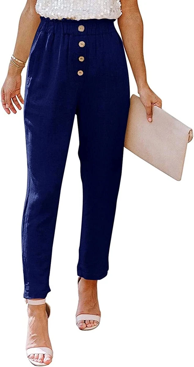 Yissang Women's Casual Loose Paper Bag Waist Long Pants Trousers with Bow  Tie Be