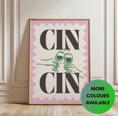 Red Wine Cheers CIN CIN Modern Küche Rosa Grün Zuhause Wandbild Kunstdruck A3 A4 A5