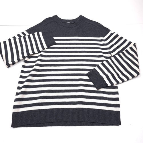 $365 Theory Latho Gray & White Striped Wool Blend Sweater Mens Size Large - Picture 2 of 12