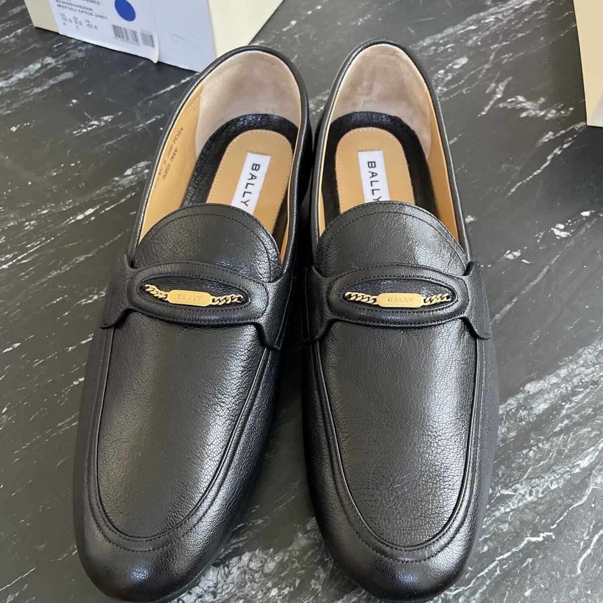 未使用✨BALLY White Striped Black Loafers Sepatu BALLY STRIPE WHITE BLACK LOAFERS 100% ORIGINAL