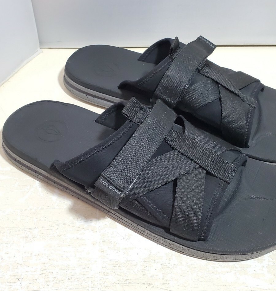 Volcom Black Adjustable Strap Slides Sandals Flip… - image 2