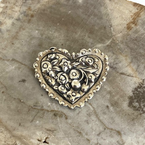 VTG MEINK Sterling Silver 925 Scrollwork Floral Flower Cherry Heart Brooch - Picture 11 of 19