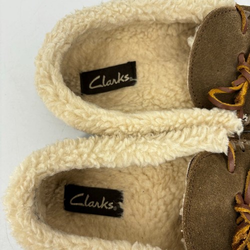 Clarks Suede Leather Moccasin Slippers Faux Sherpa Lined Brown Women's Size 7 - Picture 7 of 10