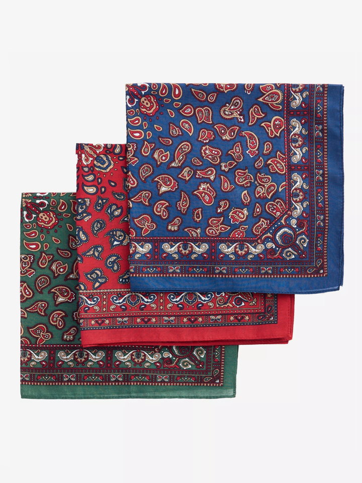 Barbour Cotton Paisley Handkerchiefs 3 pack RED / GREEN / NAVY New in