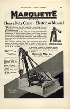 1928 PAPER AD CAR AUTO Marquette Heavy Duty Crane Electric Manual 