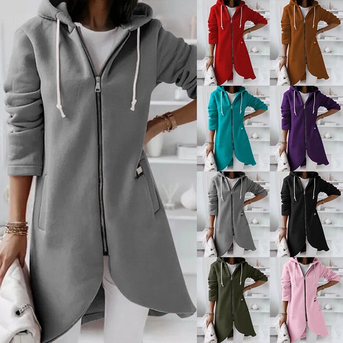 Womens Zip Up Hoodies Sweatshirt Tops Oversized Winter Hooded Jacket Trench Coat