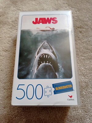 JAWS FILMPOSTER 500 TEILE PUZZLE IM RETRO BLOCKBUSTER VHS VIDEO CASE NEU