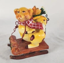 Mamma Pig and Baby Sleigh Ride Christmas Ornament Piglet Piggy Farm Country