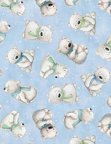 Arctic Night Tossed Polar Bear Sky Cotton Fabric - Picture 2 of 3