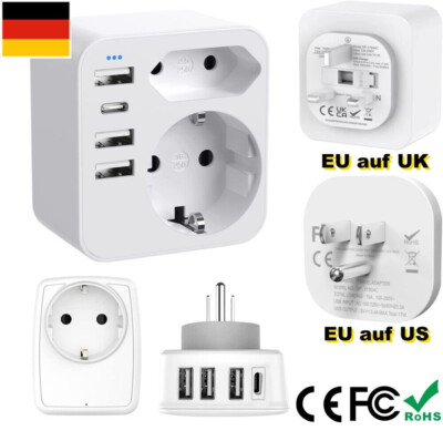 Reiseadapter DE auf USA UK GB England 3pin Steckdose Reisestecker Adapter Strom,