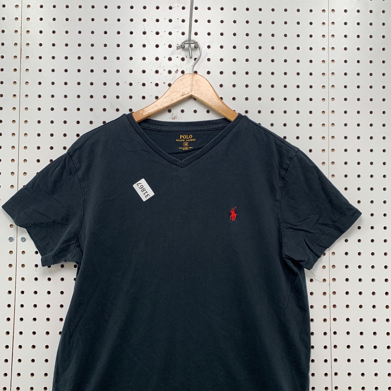 Polo Ralph Lauren Nero Collo a V Camicia Manica Corta Uomo M Rosso Pony 19 5x25