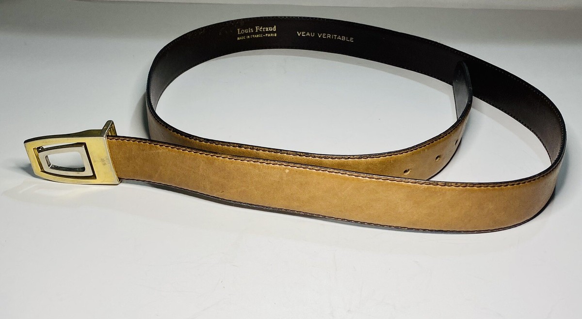 Louis Feraud Tan Brown Leather Belt Paris France 42  display picture 3