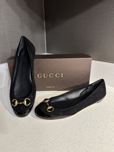 GUCCI Vernice crystal Black Nero Suede flats 38