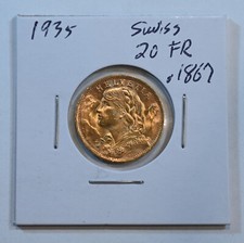1935 L-B Switzerland 20 Francs Gold Coin Swiss Helvetia - free ship!!
