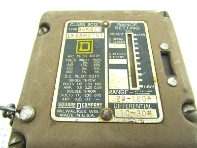 #ad Square D Class 912 Type ACWS16 Form V Pressure Switch $88.00