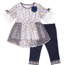 Girls Boutique "Little Lass" Floral Lace Top Capri Leggings Set MSRP 40 5 6
