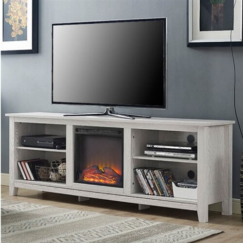 White Entertainment Center With Fireplace