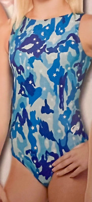 GK ''CAMOSTAR'' CHILD X-SMALL BLUE HOLOGRAM GYMNASTICS DANCE TANK LEOTARD XS NWT!