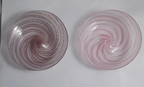 2-Murano Italy Latticino? Multicolored Art Glass Bowl Trinket Dishes EXC.