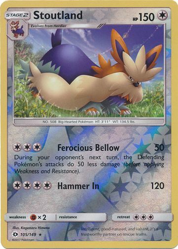 Pokemon Sun and Moon Base Stoutland Rare Reverse Holo 105/149