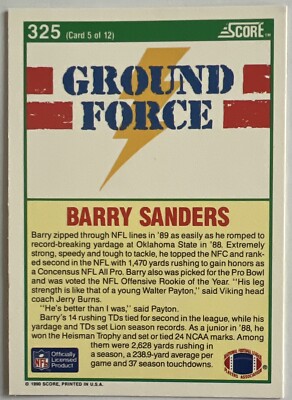 Barry Sanders 1990 Score Ground Force Lightning #325 Detroit Lions
