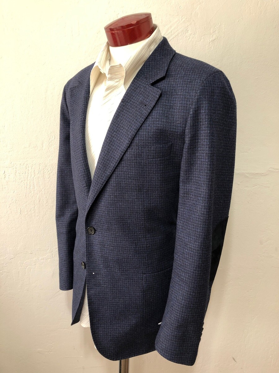 LORO PIANA Navy Black Check Four Seasons Wool Cashmere Blend 46