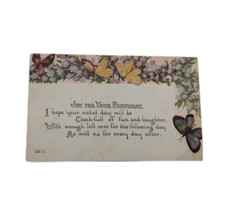 Antique Postcard Joy For Your Birthday Violets and Butterflies