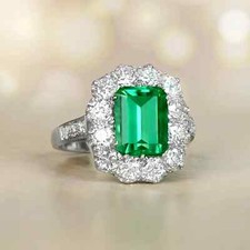 Colombian Emerald Stone Rings Engagement Ring 925 Sterling Silver Jewelry