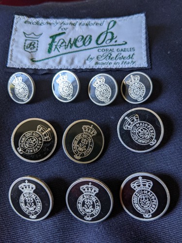 RARE Crown Belvest Pewter Black Enamel set 10 Blazer Suit Jacket Buttons HTF