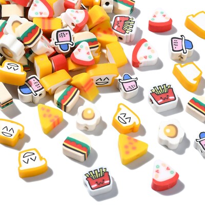200Pcs Polymer Clay Food Beads Pizza Bread Fried Egg Bead for Necklace DIY Craft