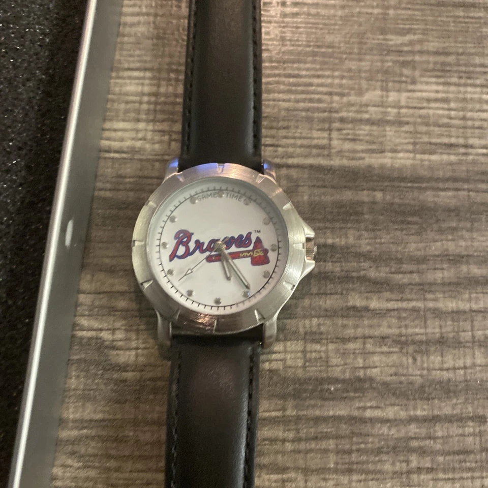 MLB Atlanta Braves Game Time Watch New Black Leather Band - Image 3 of 4