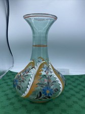 VTG 80's Hand Painted Decanter Carafe Vase Clear Handmade 12&rdquo; Tall