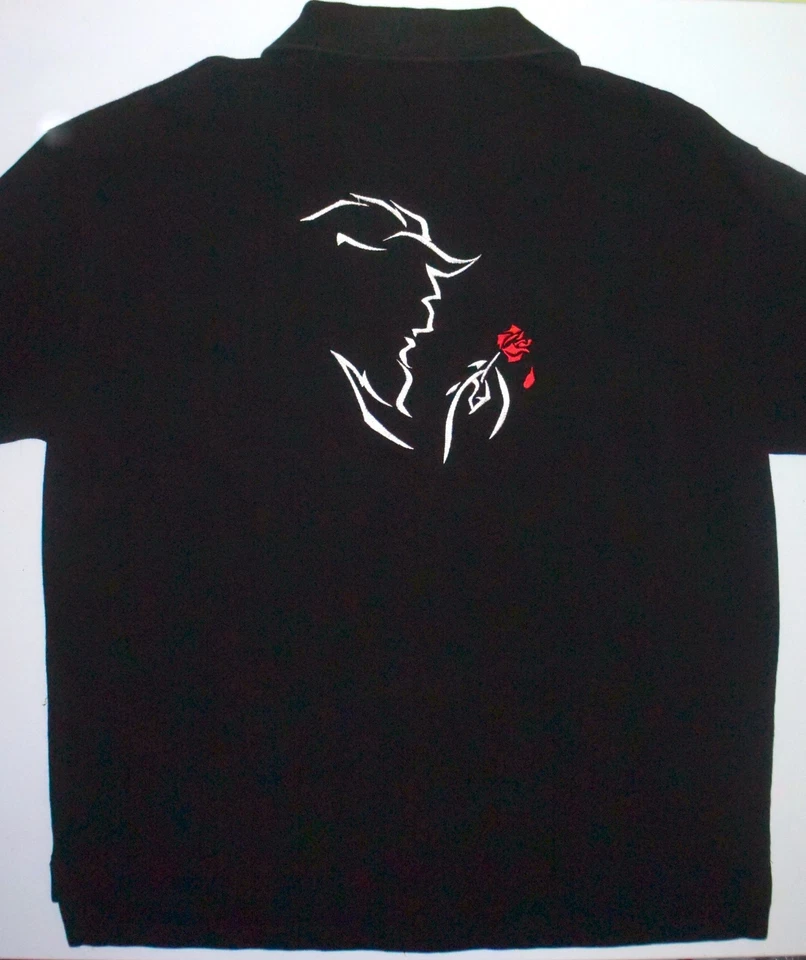 Para Hombres XL Disney La Bella y la Bestia El Broadway Musical Negro Polo Algodón Foto 2 de 4