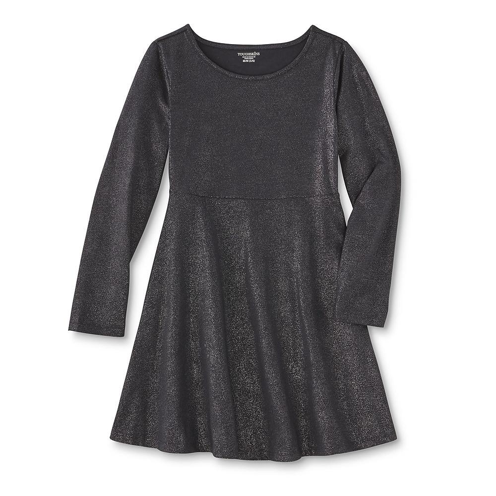grey long sleeve skater dress GIRLS - sz 4 TOUGHSKINS gray metallic shimmer long-sleeve skater dress,  flare