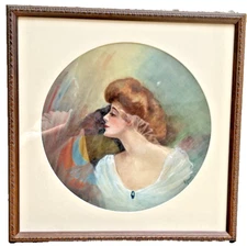 Art Noveau Era Signed Portrait in Gouache by Billman - Antique Original Art