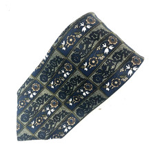 Adolfo Tie PolySilk Blend Navy Blue Floral Geometric Pattern Made in USA Vintage