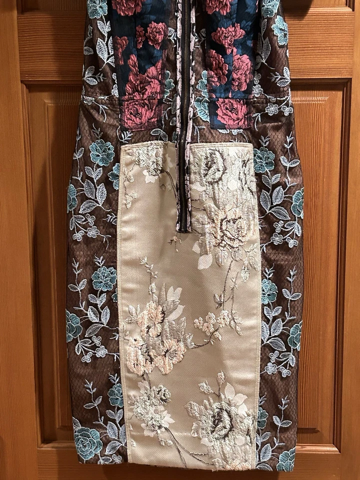 Byron Lars Beguile Brocade Beige Black Short Sleeve Sheath Dress Size 0 No Belt - Image 4 of 4