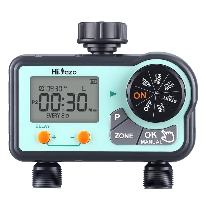 HiOazo 2-Zone 6 Program Sprinkler Timer Auto/Manual/Rain Delay Mode $35 (Box A1)