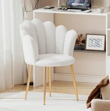 Velvet Accent Chair, Vanity Chair with Seashell Backrest and Golden Metal Legs