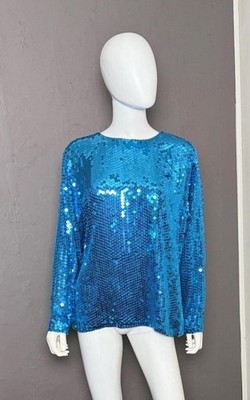 1980's Turquoise Sequined Silk by Della Roufogali Glam Razzle Dazzle Studio 54